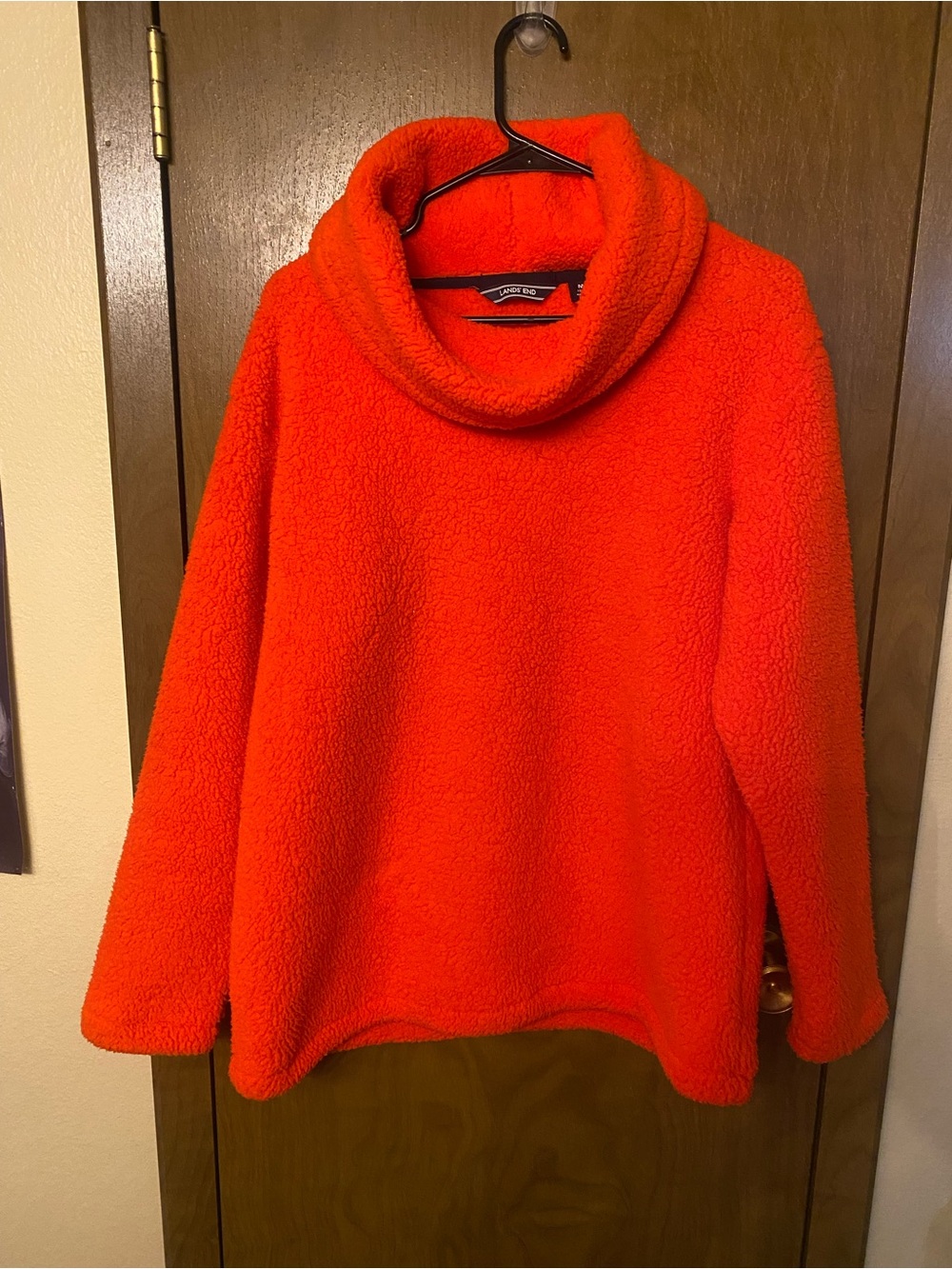 Lands' End Bright Orange Sherpa Cowl Neck Sweater